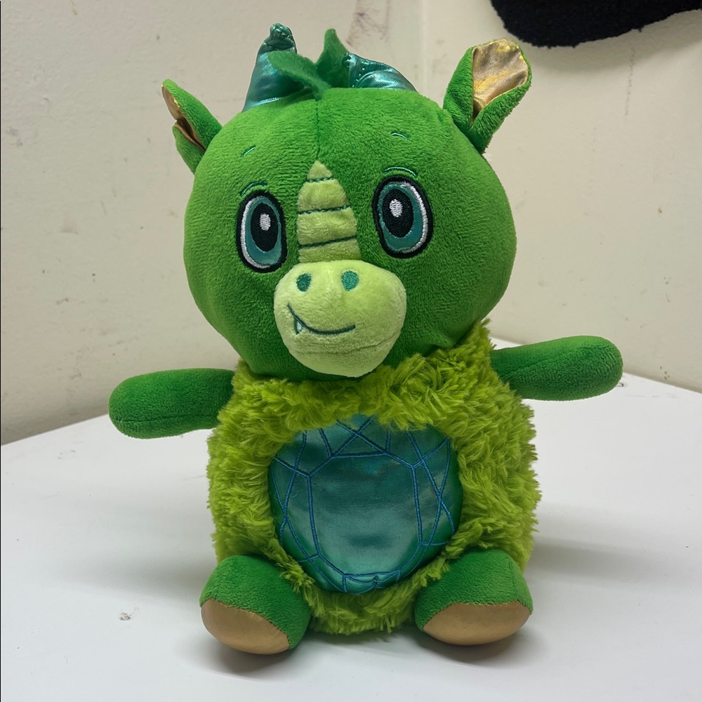 Fieata Gem Dragons Green Plush Furry Body Metallic Gold Wings 11”Fantasy Toy